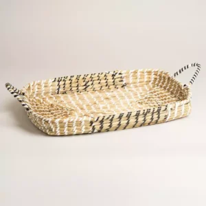 Bandeja Seagrass Rect Natural y Blanco