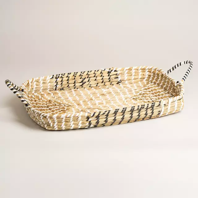 Bandeja Seagrass Rect Natural y Blanco