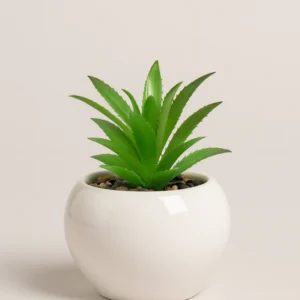 Maceta Ceram Blanca Redonda Planta Artificial