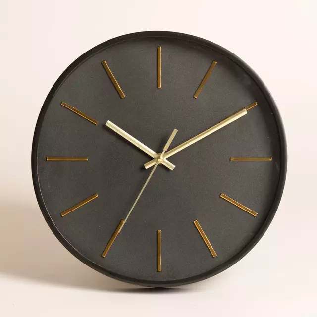Reloj Redondo Negro Agujas Doradas Apolo